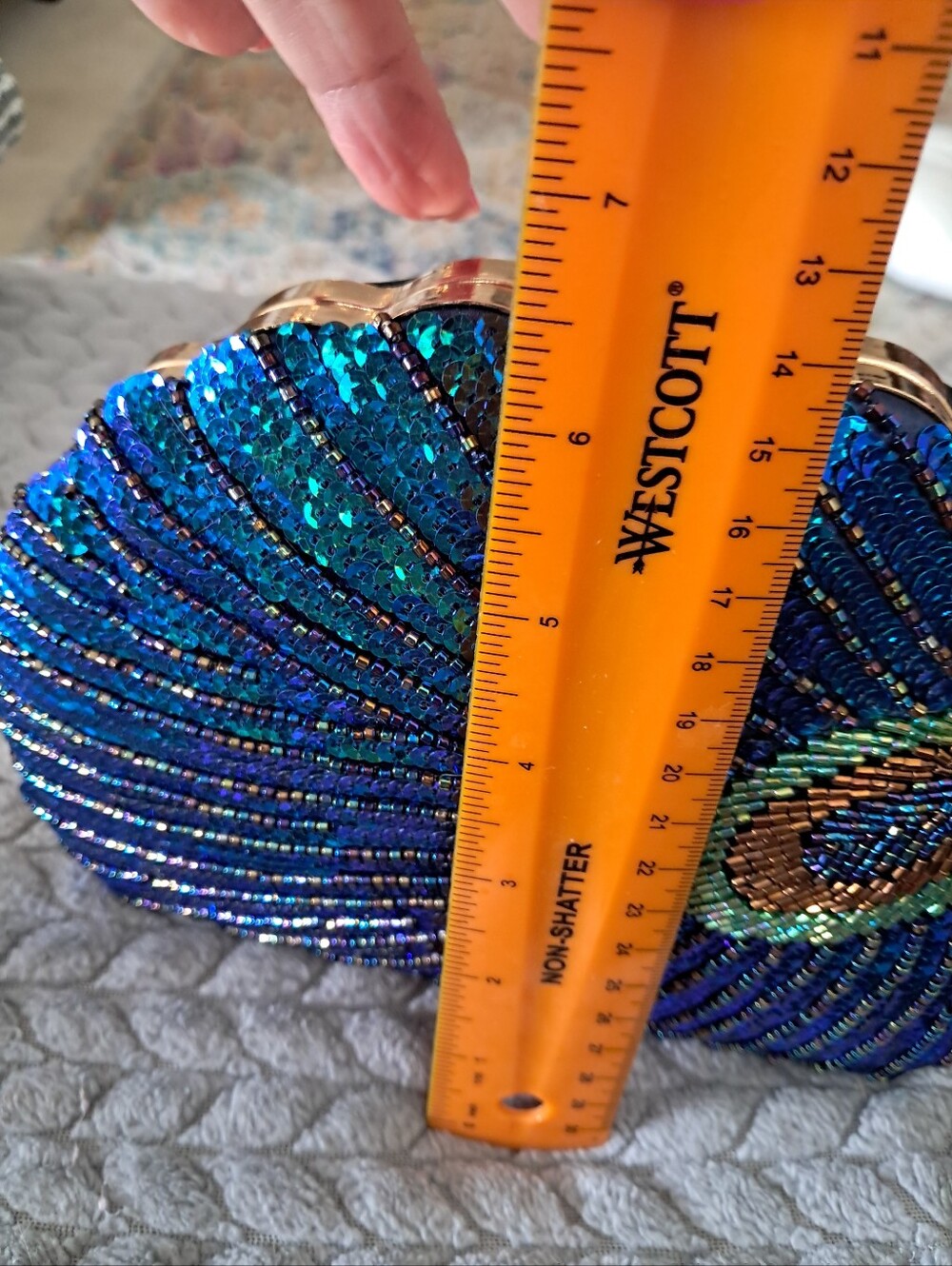 Blue Iridescent Sequin Peacock Clutch Bag - Picture 6 of 7